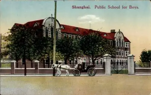 Ak Shanghai China, Öffentliche Schule für Jungen, Kutsche