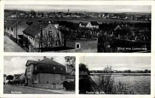 Ak Glindow Werder an der Havel, Gesamtansicht vom Lorenzberg aus, Rathaus, See