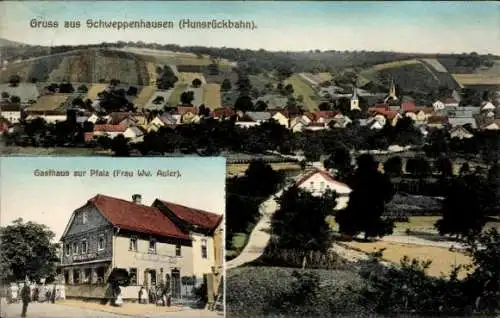 Ak Schweppenhausen an der Hunsrückbahn Pfalz, Gesamtansicht, Gasthaus zur Pfalz