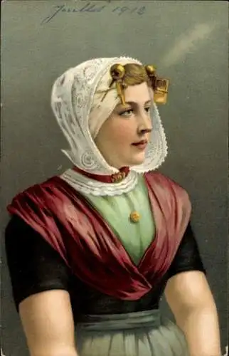 Litho Frau in niederländischer Volkstracht aus Zeeland, Stengel 29594