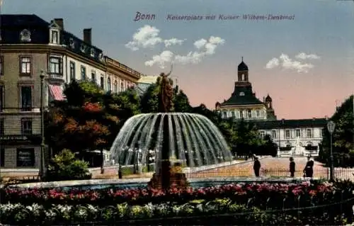 Ak Bonn am Rhein, Kaiserplatz mit Kaiser Wilhelm Denkmal, Springbrunnen