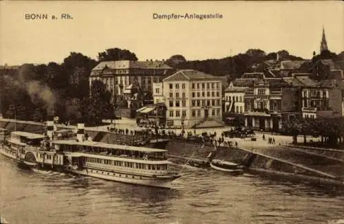 Ak Bonn in Nordrhein Westfalen, Teilansicht, Dampfer-Anlegestelle, Raddampfer