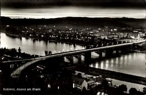 Ak Koblenz am Rhein, Abend am Rhein, Panorama