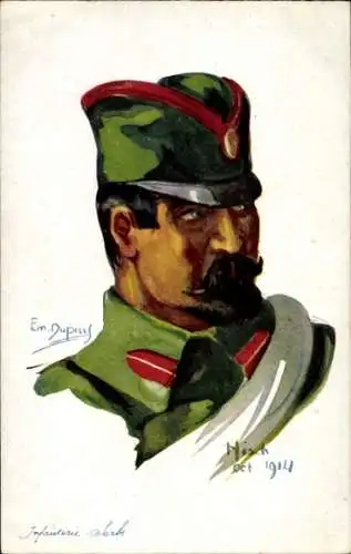 Künstler Ak Dupuis, E., Frankreichs Alliierte, Soldat der serbischen Infanterie, Nisch 1914