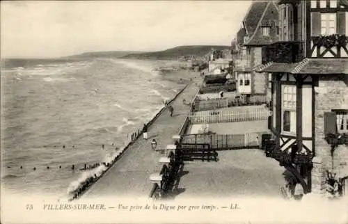 Ak Villers sur Mer Calvados, Digue par gros temps