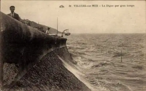 Ak Villers sur Mer Calvados, Digue par gros temps