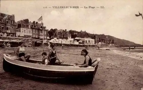 Ak Villers sur Mer Calvados, Plage, Boot