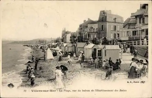 Ak Villers sur Mer Calvados, Plage, Vue du Etablissment des Bains