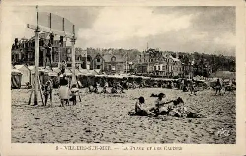 Ak Villers sur Mer Calvados, Plage, Cabines