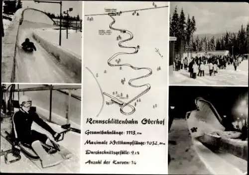 Ak Oberhof im Thüringer Wald, Rennschlittenbahn, Winter