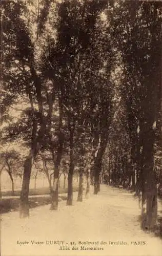 Ak Paris VIIe, Lycée Victor Duruy, Boulevard des Invalides, Allée des Maronniers