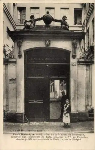 Ak Paris Temple, Hotel bekannt als Madame de Montespan, 52 Rue de Sévigné, Vertriebsfabrik