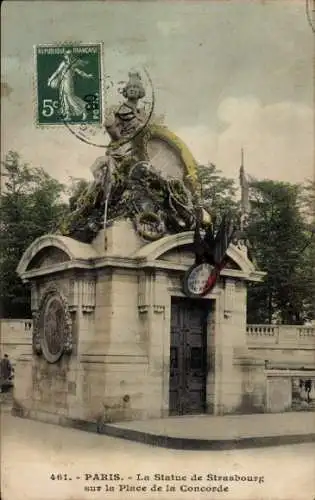 Ak Paris VIII Élysée, Die Straßburger Statue auf der Place de la Concorde