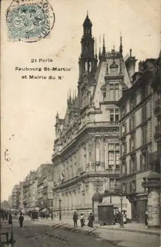 Ak Paris XIV, Faubourg Saint Martin und Rathaus des 10. Jahrhunderts