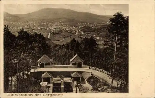 Ak Baden Baden am Schwarzwald, Bergbahn, Mittelstation, Merkur-Berghotel