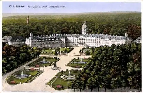 Ak Karlsruhe in Baden, Schlossplatz, Bad. Landesmuseum