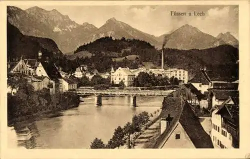 Ak Füssen im Allgäu, Teilansicht, Lech, Brücke