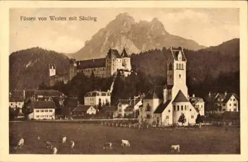 Ak Füssen Allgäu, Teilansicht von Westen aus gesehen, Schloss