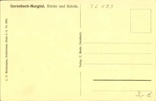 Ak Gernsbach im Schwarzwald, Ortsansicht, Kirche, Schule