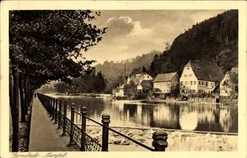 Ak Gernsbach im Murgtal Schwarzwald, Blick auf die Insel