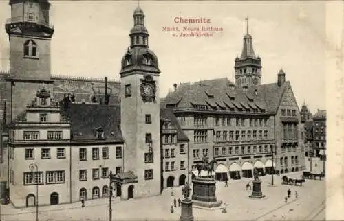 Ak Chemnitz in Sachsen, Markt, neues Rathaus, Jacobikirche