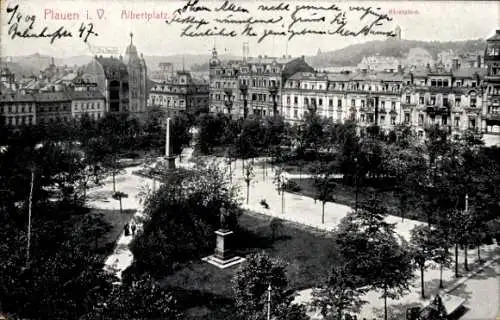 Ak Plauen im Vogtland, Albertplatz, Bärenstein, Denkmal