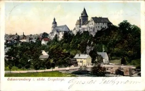 Ak Schwarzenberg im Erzgebirge Sachsen, Schloss und Kirche