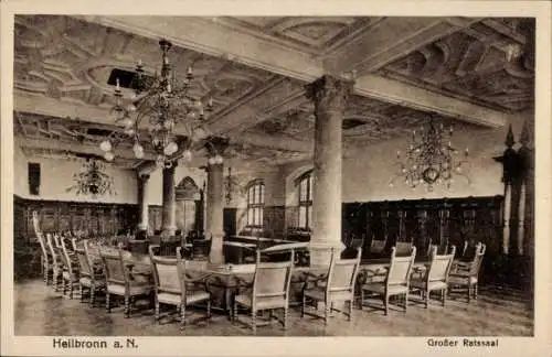 Ak Heilbronn am Neckar, großer Ratsaal, Innenansicht