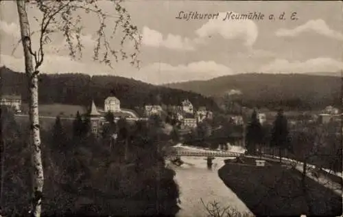 Ak Neumühle an der Weißen Elster Thüringen, Blick auf den Ort, Brücke, Fluss