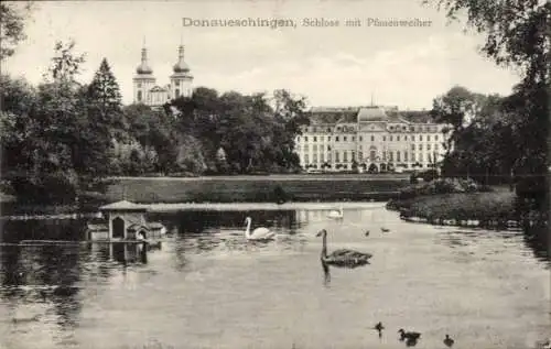 Ak Donaueschingen im Schwarzwald, Schloss, Pfauenweiher