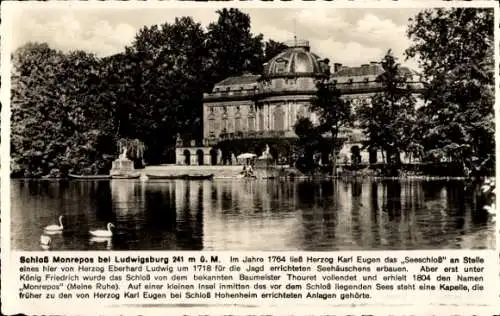 Ak Ludwigsburg, Schloss Monrepos vom Teich aus gesehen