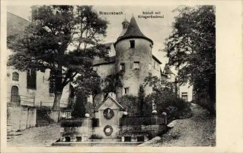 Ak Braunsbach in der Region Hohenlohe, Schloss, Kriegerdenkmal