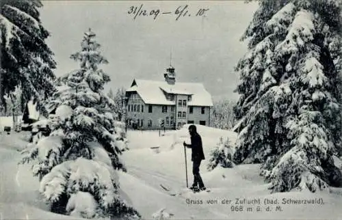 Ak Zuflucht Bad Peterstal Griesbach im Schwarzwald, Winter, Skifahrer