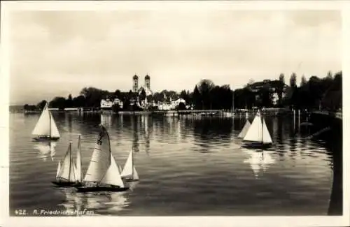 Ak Friedrichshafen am Bodensee, Segelboote, Kirche