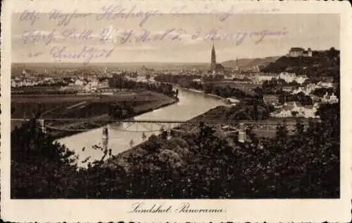 Ak Landshut in Niederbayern, Panorama, Brücke