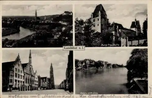 Ak Landshut in Niederbayern, Burg Trausnitz, Altstadt, Totalansicht, Rathaus, Martinskirche