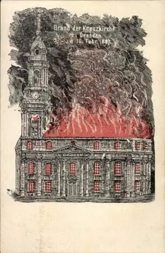 Ak Dresden Altstadt, Brand der Kreuzkirche 1897