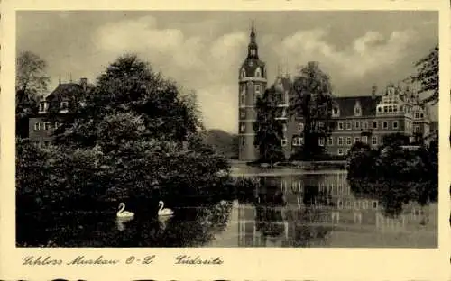 Ak Bad Muskau in der Oberlausitz, Schloss, Südseite, Schwäne