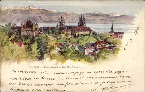 Litho Lausanne Kanton Waadt, Gesamtansicht, Schloss