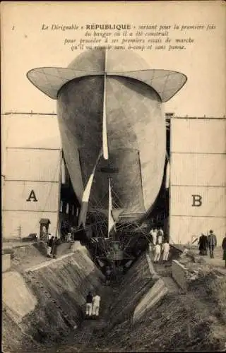 Ak Dirigéable République sortant pour la première fois du hangar, 24 Juin 1908, Franz. Luftschiff