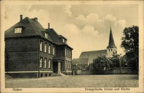 Ak Holten Oberhausen, Evangelische Schule, Kirche