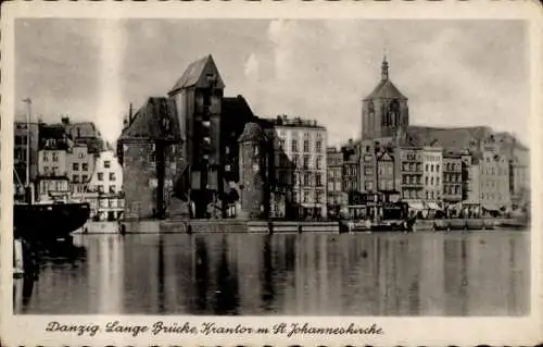 Ak Gdańsk Danzig, Langebrücke, Krantor, St. Johanneskirche