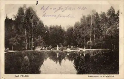 Ak Polczyn Zdrój Bad Polzin Pommern, Inselgruppe am Karpfenteich