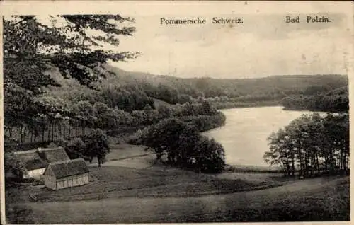 Ak Polczyn Zdrój Bad Polzin Pommern, Landschaftsblick, Fachwerkhaus