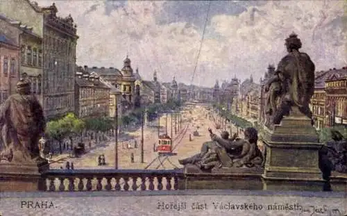 Künstler Ak Praha Prag Tschechien, Blick auf die Allee, Statuen