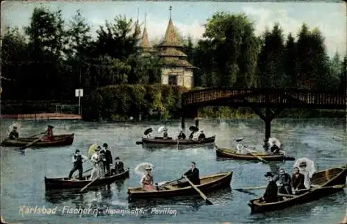 Ak Rybáře Fischern Karlovy Vary Karlsbad Stadt, Japanischer Pavillon