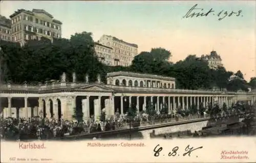 Ak Karlovy Vary Karlsbad Stadt, Mühlbrunnen Kolonnade