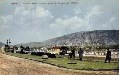 Ak Damas Syrien, vue du mont Salhieh prise de la gare de Hidjas