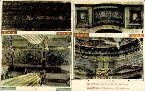 Ak Baalbeck Libanon, Skulpturen, Tempeltor, Rund um das Zentralbecken