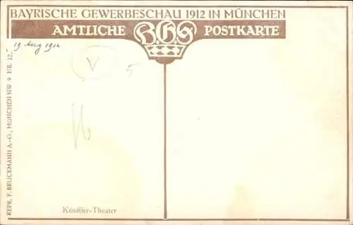 Künstler Ak München Bayern, Bayr. Gewerbeschau 1912, Künstlertheater